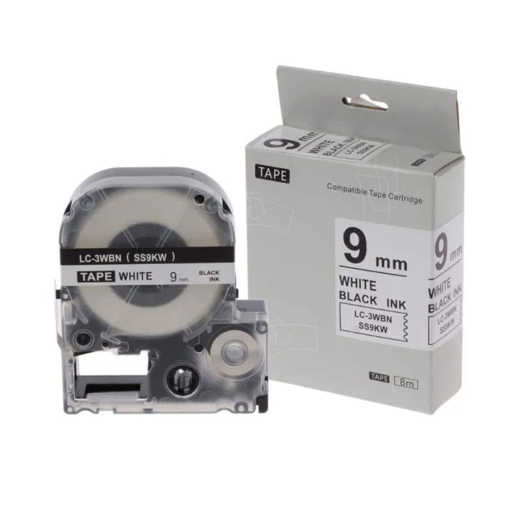 Epson 9mm x 8m Black on White Tape-SS9KW