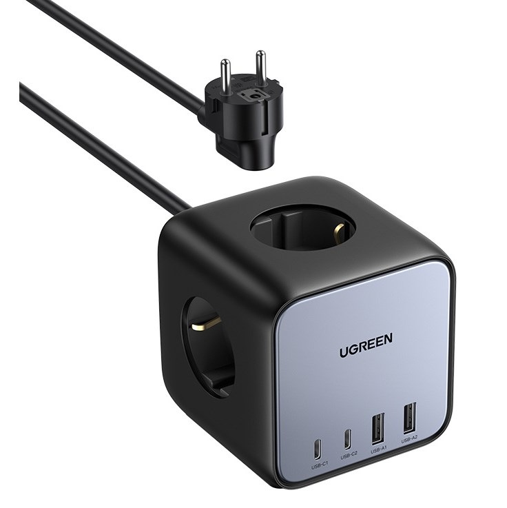 UGREEN DigiNest Cube Power Strip (3 AC outlets + 65W 2A2C) UK Black 1.8m - CD268