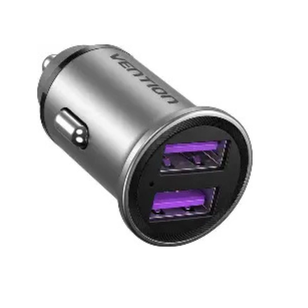 Vention Two-Port USB Car Charger Gray Aluminum Alloy VEN FFFH0