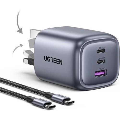 UGREEN Nexode Pro 65W 3-Port GaN Fast Charger UK Grey+1.5M 100W Cable - X755
