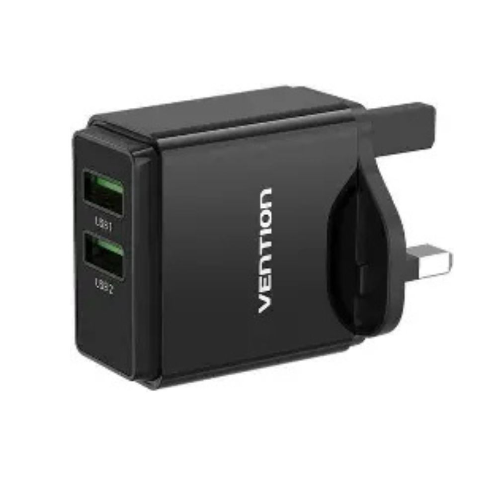Vention Two-Port USB Wall Charger (18W/20W) UK-Plug Black VEN QC67-UK-B