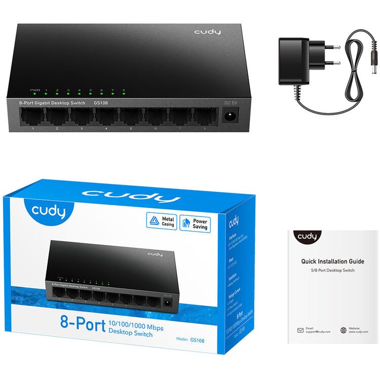 CUDY 8-PORT Gigabit metal switch 8 x 10/100/1000Mbps RJ45 ports
