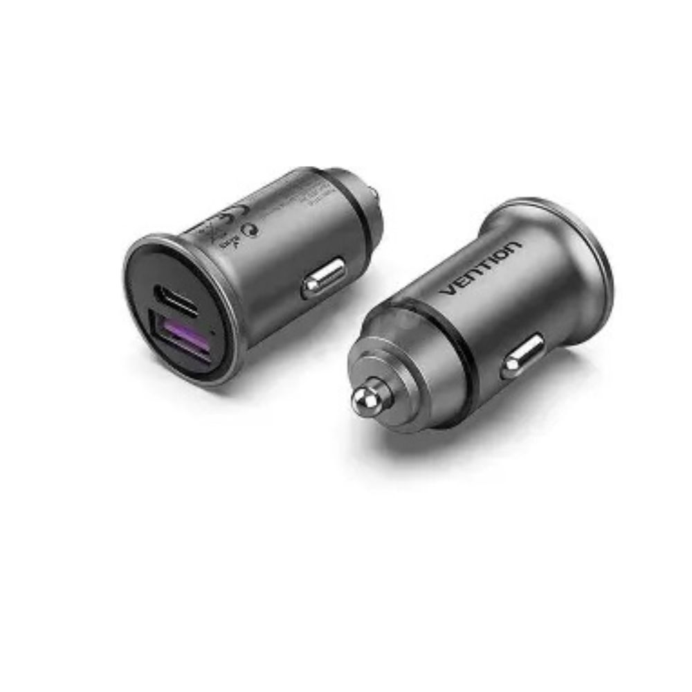 Vention Two-Port USB Car Charger Gray Aluminum Alloy VEN FFFH0