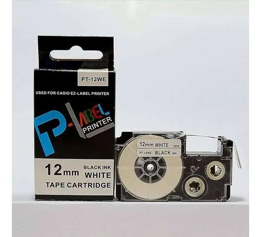 Casio 12mm x 8m Black on White Label Tape