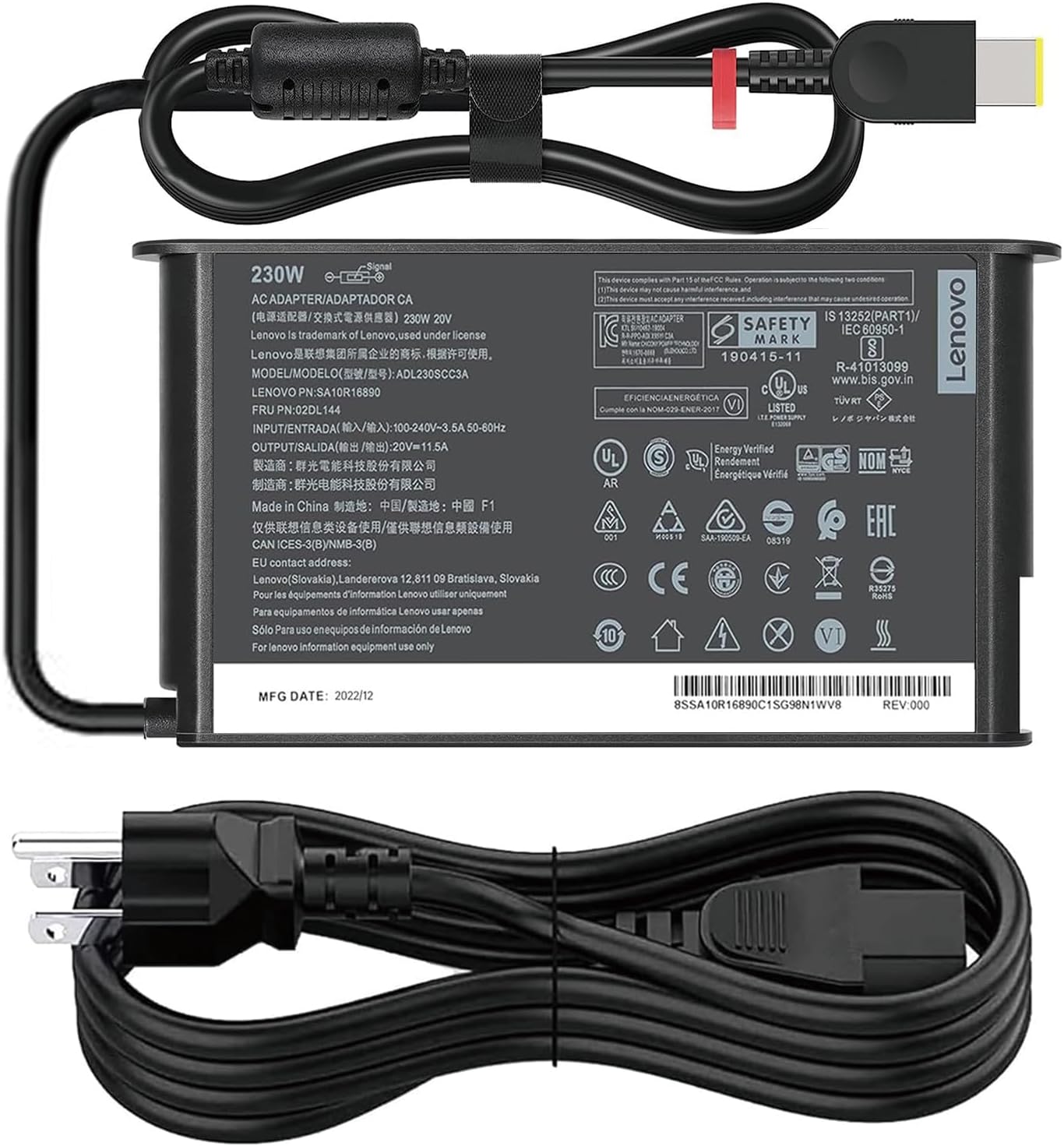 Charger for Lenovo Legion 5 Pro 16ITH6H 82JD Slim Tip 20V 11.5A 230W