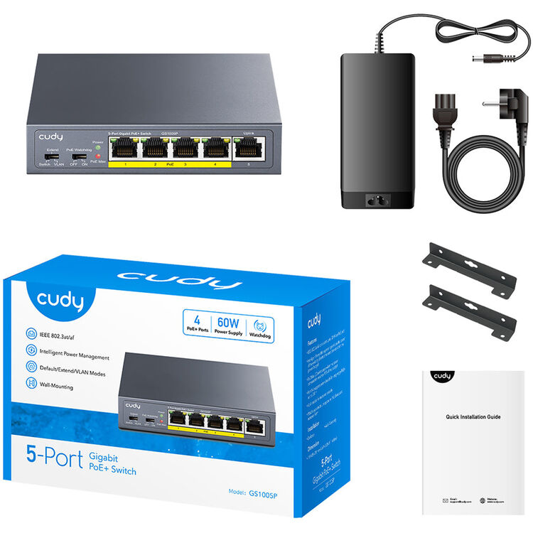 CUDY 5-PORT GIGABIT PoE(120watts) + Switch with 1 SFP Slot