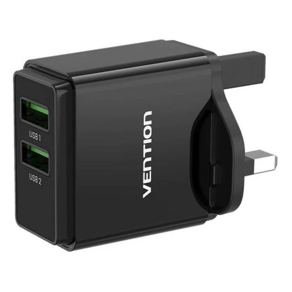 Vention Two-Port USB Wall Charger (18W/20W) UK-Plug Black VEN QC67-UK-B