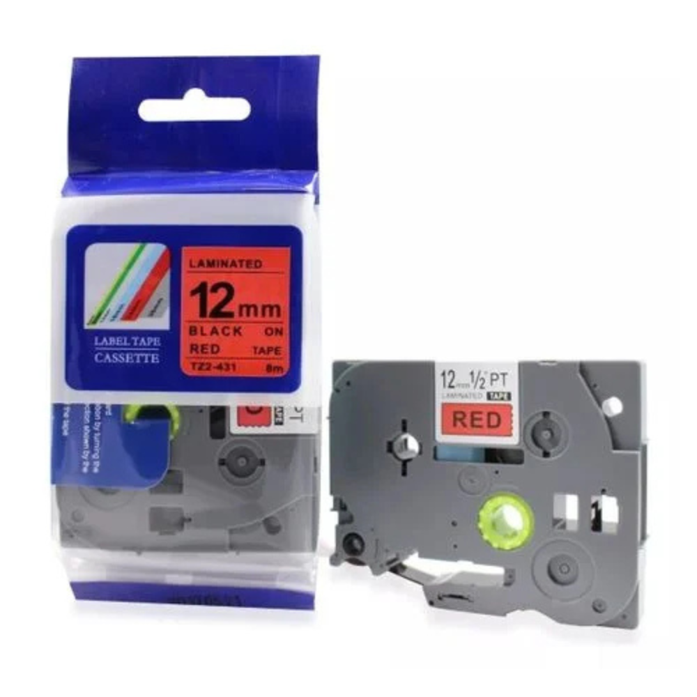 Brother 12mm x 8m Black on Red Label Tape-TZ2-431