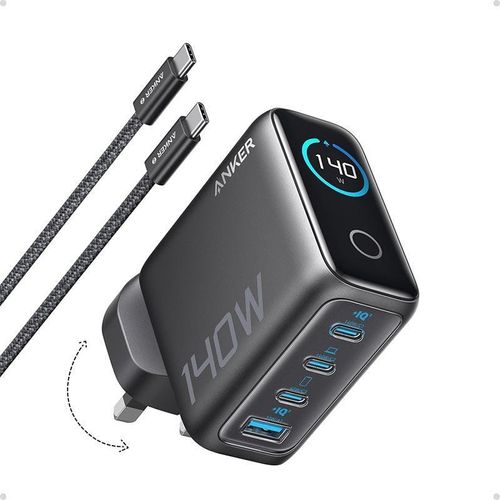 ANKER CHARGER (140W,4-PORT,GAN,USB C CABLE) DARK GREY