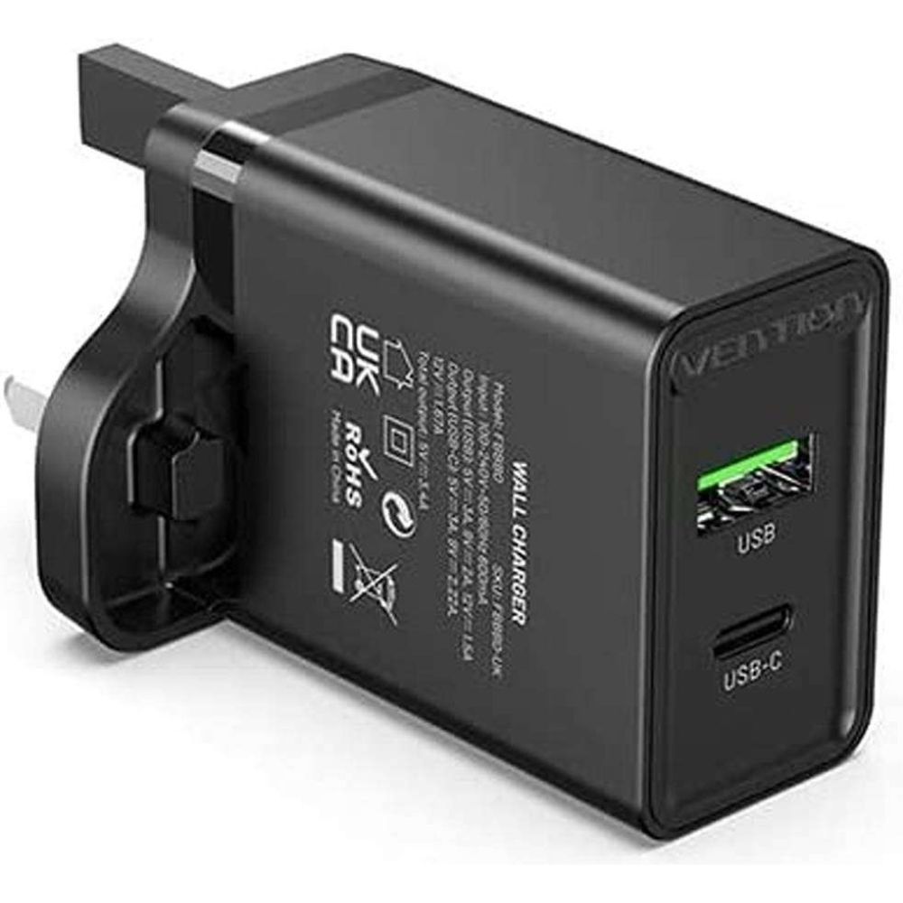 Vention 1-port USB Wall Charger(18W) UK-Plug Black VEN FABB0-UK